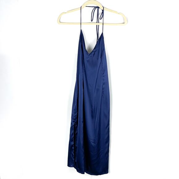 Superdown Frida Side Slit Dress Navy Blue Midi Satin Sleeveless Sz M - Picture 4 of 12